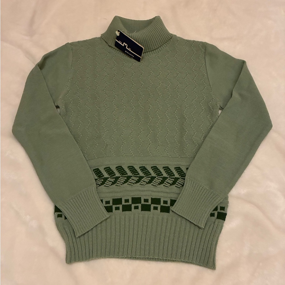 Boys Vintage Green Wool Turtleneck Sweater 8Y